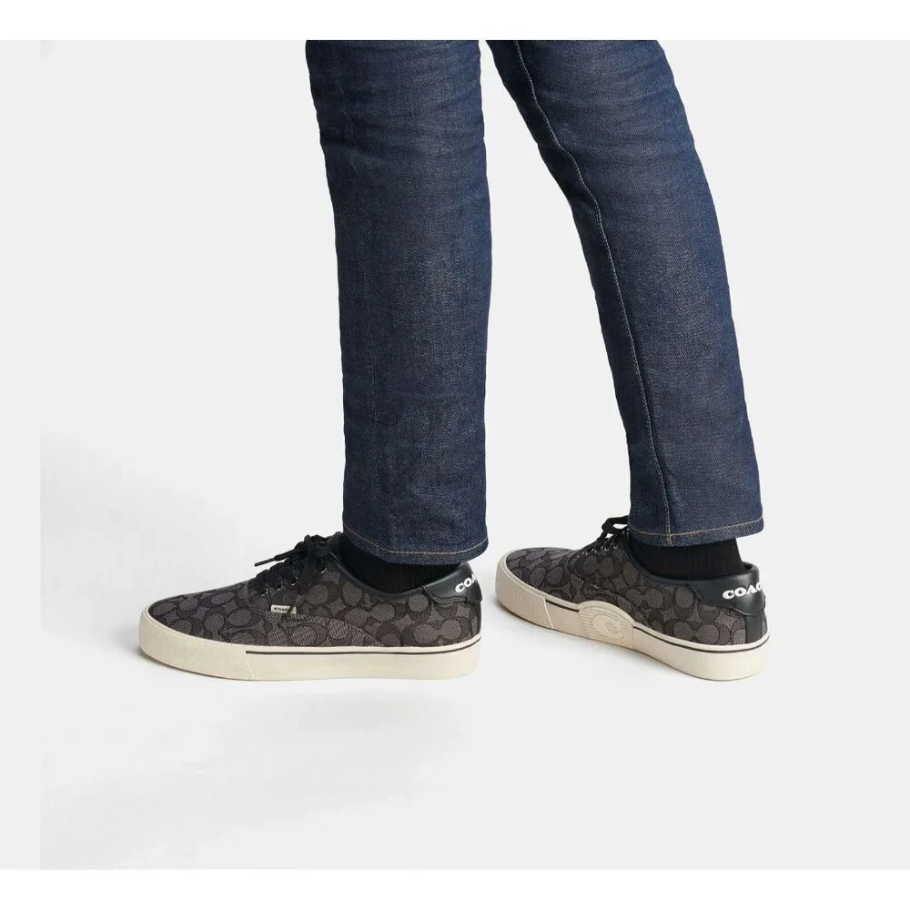Coach Men's Size 11.5 Lace-up Sneakers Black Signature Jacquard Skate Low Top - Picture 6 of 6